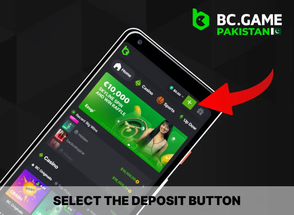 Go to the Deposit section at the BC Game in Pakistan