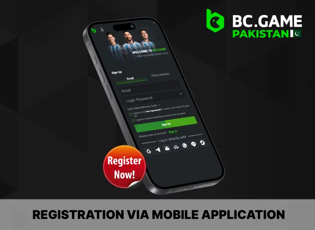 register BC.Game via application