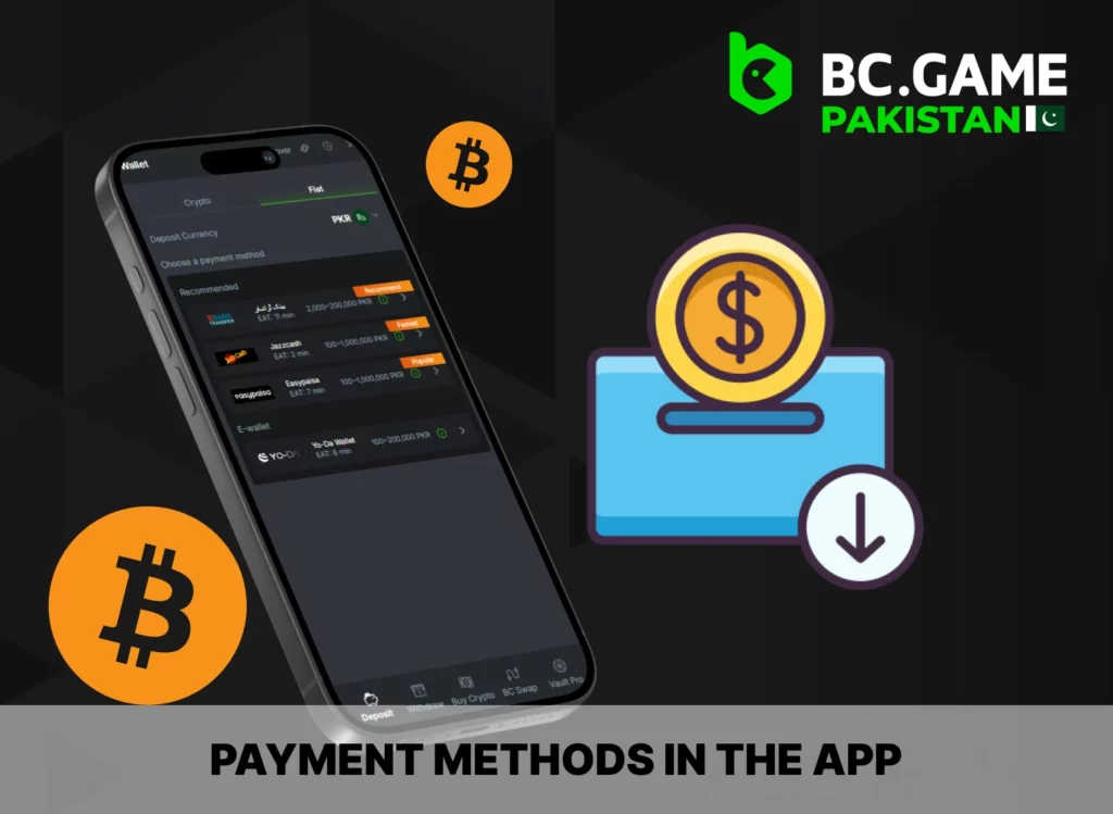 The same payment methods are available in the app as on the website