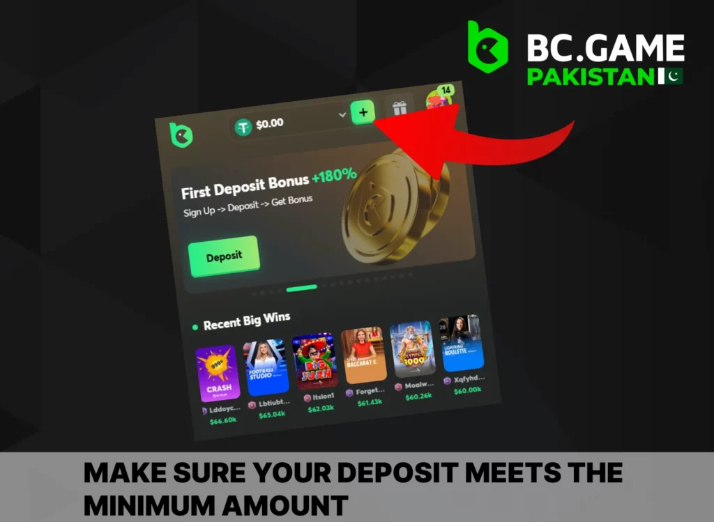 Deposit money to your account - BC Game Pakistan