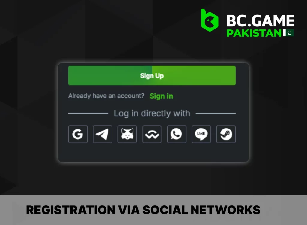 Log in directly with Social Networks at BC Game