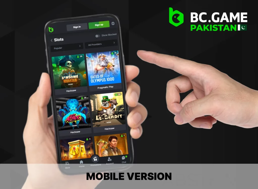 BC Game Mobile version - for players from Pakistan