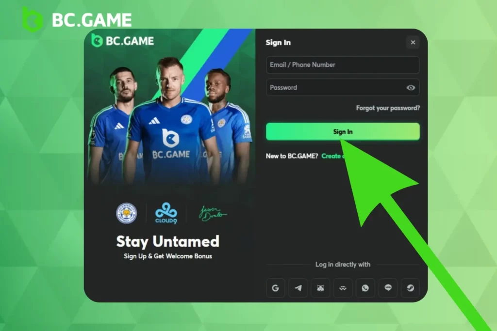 Step 1: Log into Your BC Game Account